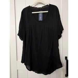 Anna-Kaci California NEW lose fitting V-neck top in soft black rayon sz Med NWT